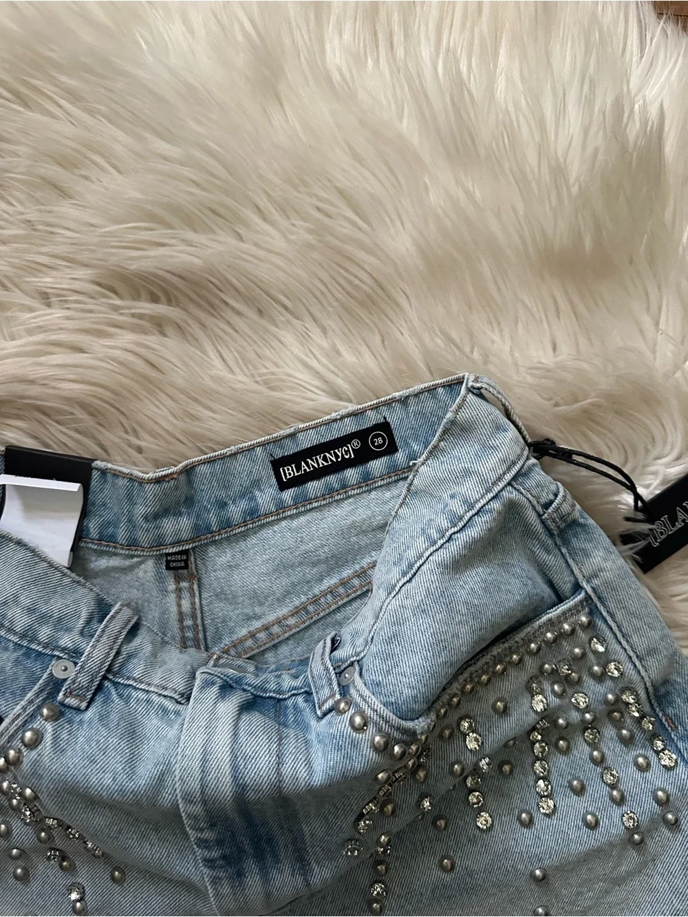 BLANK NYC Rhinestone Shorts In Denim Light